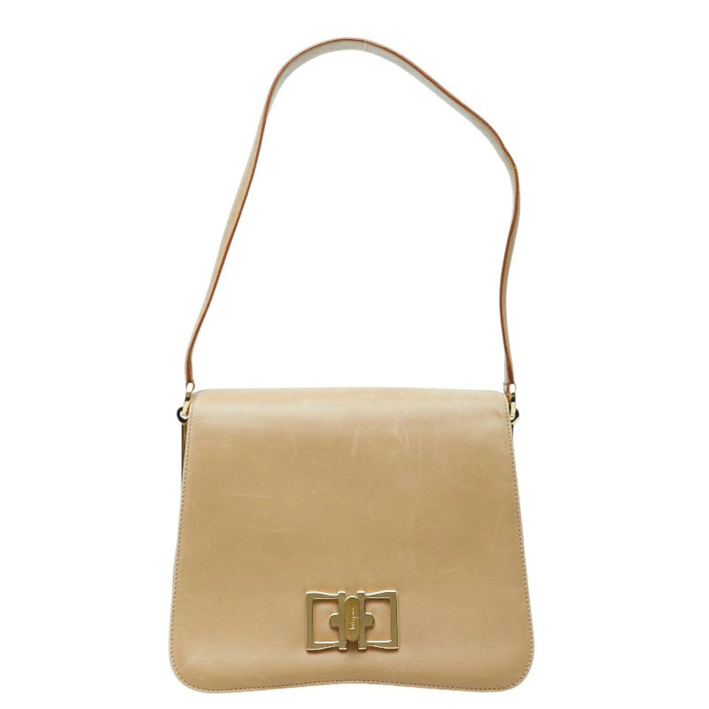 Salvatore Ferragamo Shoulder Bag Hobo Beige Cream Leather